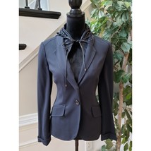 Per Se Womens Black Padded Shoulders Hooded Single Breasted Blazer Jacket Size 4 - £44.45 GBP