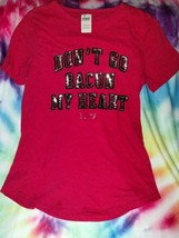 Victorias Secret Pink T Shirt  Top Don&#39;t Go Bacon ny Heart Red Sequin  Sz S - $32.67