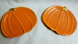 2 Autumn Fall Halloween Pumpkin Candy Dish Decoration Art Pottery Orange 6&quot; - £19.91 GBP