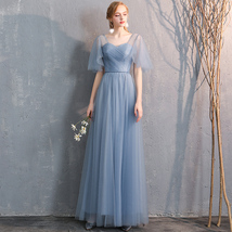 Dusty Blue Bridesmaid Dress Off Shoulder Sweetheart Tulle Empire Dress image 8