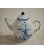 Classic Mini Teapot Cobalt Blue &amp; White Dutch Windmill Tea Pot Decorativ... - £13.17 GBP