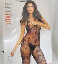 Lovelife (One Size) Floral Lace Crotchless Bodystocking Black  image 2