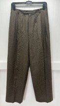 Barry Bricken Wide Leg Trousers 10 Brown Wool Blend Pleated Pinstripe *P... - $34.99