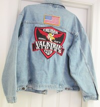 Valkryie Riders Cruiser Club Denim Motorcycle Jacket Patches Blue Faded ... - £46.42 GBP