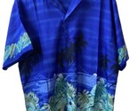 Ramp Rage Mens Size Large Blue Green Palm Tree Tropical Hawaiian Shirt B... - $12.74