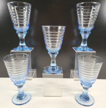 (5) Libbey Sirrus Blue Wine Glasses Set Elegant Beehive Rings Retro Stem... - £47.07 GBP