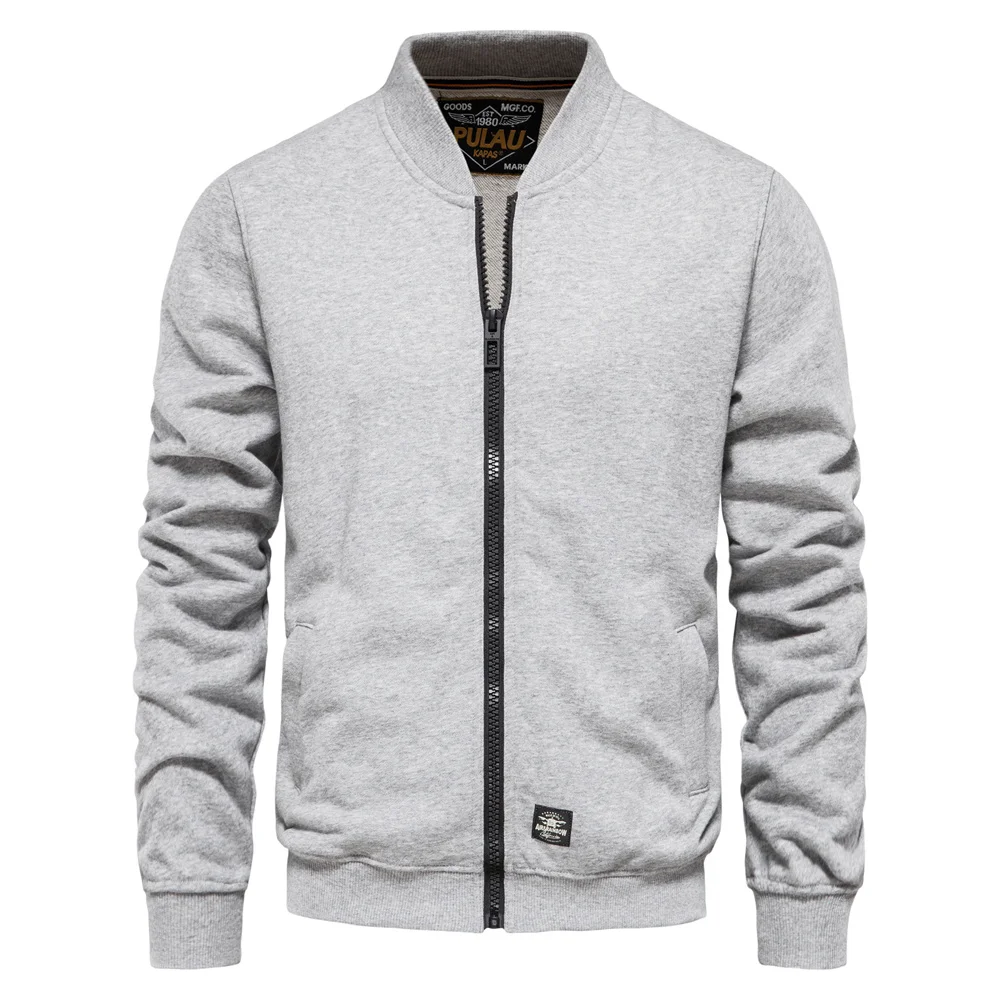 AIOPEOSN Solid Color Men Sweatshirts Cotton Zip Baseball Collar Slim Fit Coats f - £169.86 GBP