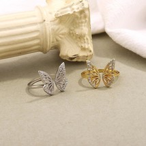 Elegant 925 Sterling Silver Resizable Butterfly Rings with Luxury Diamonds - Gol - £23.58 GBP
