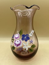 Hand Painted Flowers Purple Vase Designed By Fenton For Teleflora 8&quot; - £16.90 GBP