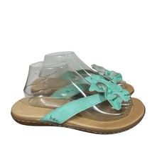 Born boc Mint Green Leather 3D Flower Flip Flop Comfort Thong Sandals Wo... - $24.74