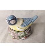 Vintage Bastin Ceramic Blue Tit Bird On Nest Salt &amp; Pepper Shakers Set - $36.74 CAD
