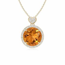 ANGARA Citrine Halo Pendant with Diamond Heart Motif in 14K Gold | 18&quot; Chain - £783.89 GBP