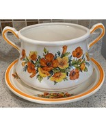 California Orig 1038 USA 245 Soup Tureen w/Underplate Orange &amp; Yellow Fl... - $18.69