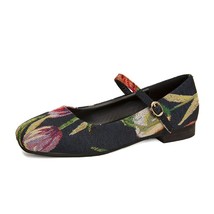 Spring French Retro Flat Shoes Fashion Square Head Flower Buckle Women Mary Jane - £28.52 GBP