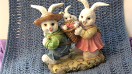 Easter White Bunny Rabbit Parents Carrying Basket W Baby (Easter Insd 3) - £17.40 GBP