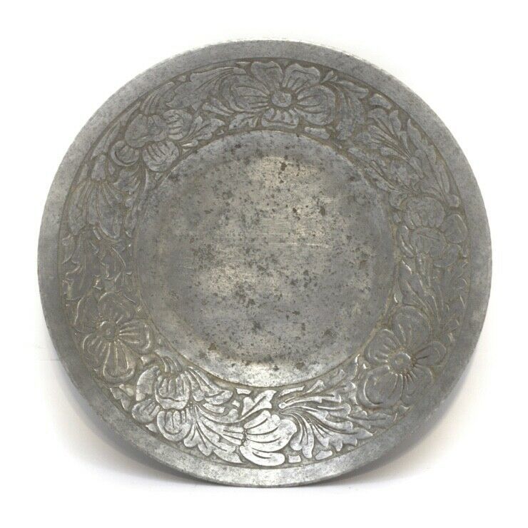 Hand Forged Everlast Metal Aluminum Dish Bowl Floral Design  8 1/4 in Vintage - $11.85