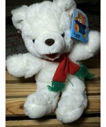 Cuddle Wit White Christmas Bear 11” Green Red Knit Scarf Vintage 1993 - $16.00
