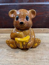 Vintage Brown Ceramic Honey Bear Pot Jam Pot Brown Bear with Pot of Honey Jar - £9.19 GBP