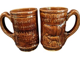 1920&#39;s Sunshine Dairy Products Stoneware Advertising Cow Mugs Rockingham Glaze - £58.05 GBP