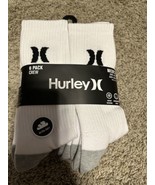 Hurley Crew Socks 6 Pair Men&#39;s Size 8-12 White &amp; Gray Logo Ultra Soft Wi... - $22.99 CAD