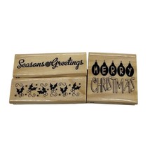 Lot of 3 Craftsmart Christmas Wood Mounted Rubber Stamp Words &quot;Merry Christmas&quot; - £8.48 GBP