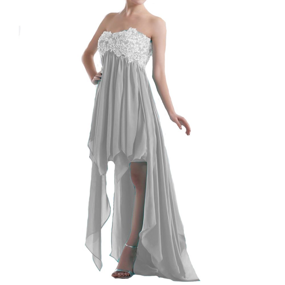 Kivary Women's Beaded High Low Ruffles Chiffon Simple Prom Party Homecoming Dres
