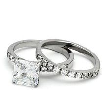 8mm Cushion Cut AAA CZ Stainless Steel Wedding Bridal Ring Set Women&#39;s Size 5-10 - £61.25 GBP