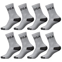 8Pairs Mens Crew Socks Premium Cotton Cushioned Grey Solid Sports Athlet... - £28.30 GBP
