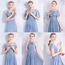 BLUSH Chiffon Bridesmaid Dresses Blush Pink Spaghetti Cap Sleeve Maxi Prom Dress image 9