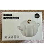 Ceramic Lidded Pumpkin Cocotte Soup Tureen Casserole White Gold 3.5 Qt NIB - $47.42 CAD