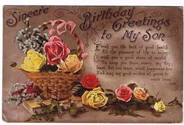 Greeting Postcard Birthday Greetings To My Son Roses Glossy - £2.90 GBP