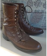 Vtg JUSTIN Women&#39;s Size 6 1/2 B L508 BROWN ROPER Kiltie Leather Lace Up ... - $40.27 CAD