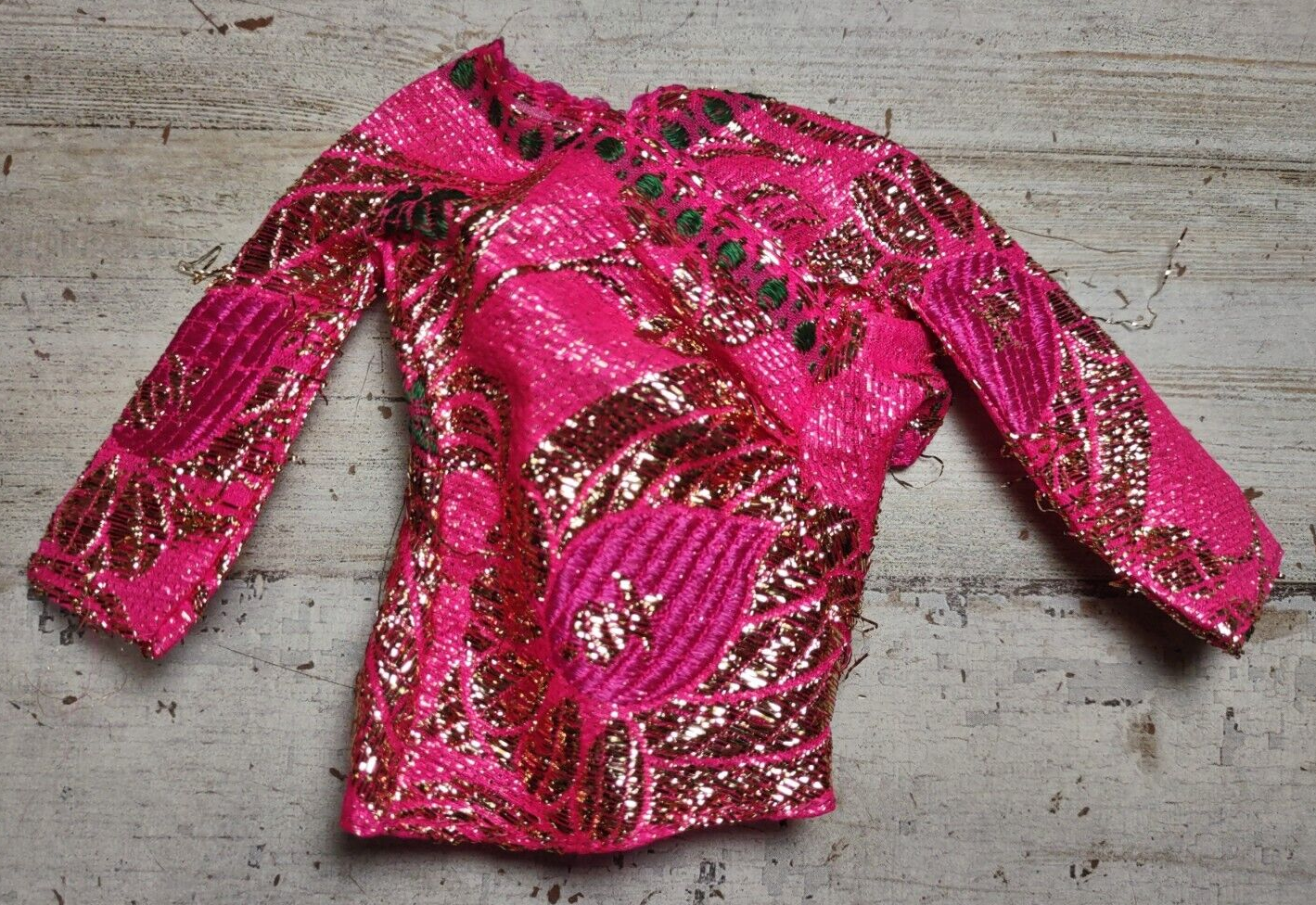 Vintage 1970s Mattel Barbie Bright N Brocade Pink Gold Metallic Mod Shirt #1786 - $8.59