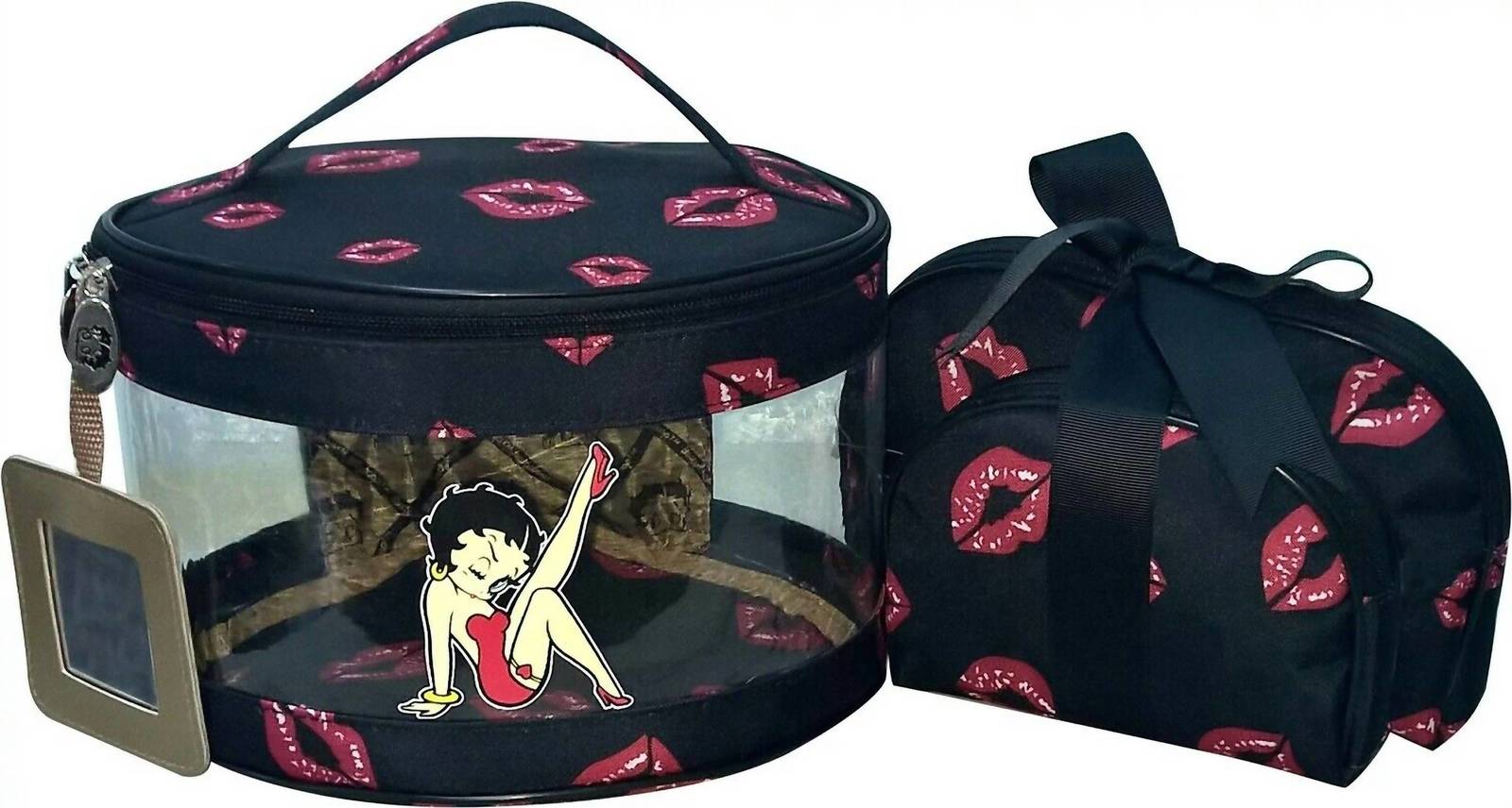 Betty Boop women's makeup bag 3 pieces set in Black with Leg Up & Lips - size