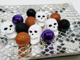 (12) Halloween Mini Skull Ball Glitter Ornaments 2.25&quot; Tree Decorations Decor - £17.13 GBP