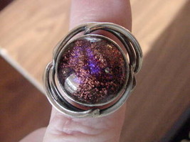 (#DR8-23) Size 8 Dichroic Glass Silver Ring Red Orange Purple Wow - £24.72 GBP