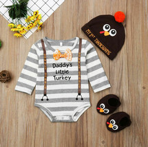 NEW Thanksgiving Daddys little Turkey Baby Boys Bodysuit Hat Booties Outfit Set - £8.68 GBP