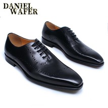  Italian Ox Leather Shoes Brogue Fashion Wing Tip Black Lace Up Wedding Office D - £100.19 GBP