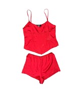 Vintage Lipstick Red 100% Silk Scallop Trim Pajama Set Tank Shorts size ... - $926.35 MXN