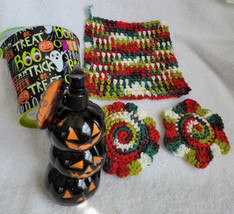Halloween Black Pumpkins Dishcloth and Scrubby Pair Gift Set - £19.77 GBP