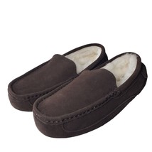 Dearfoams Fireside Men Melbourne Genuine Shearling Lined Moccasin Slippers Sz 10 - £87.92 GBP