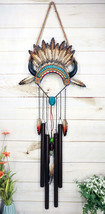 Southwest Boho Chic Indian Chief Headdress Feathers Turquoise Rocks Wind Chime - £33.80 GBP