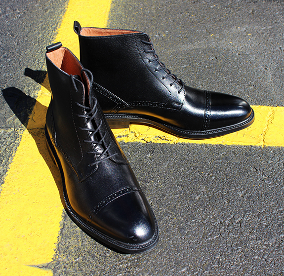 handmade Mens black Cap toe lace up boot, Men ankle leather boot, Men black boot