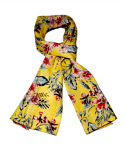 Handmade Women Scarf Mediterranean Pure Linen Yellow Floral Pattern - £34.66 GBP