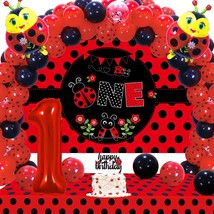 70 Pcs Ladybug Theme 1St Birthday Party Decorations, Red Black Polka Dots First  - £25.54 GBP