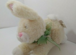 Plush cream white rabbit Amscan bunny green sheer ribbon bow - $9.89
