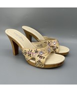 Vtg Paris Blues ADALIA Sandal Heels Wm 8 Wooden Beaded Floral 90s Boho S... - $67.90 CAD