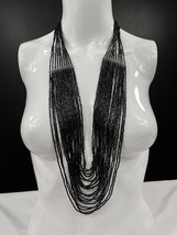 Multi Strand Black Beaded Necklace SKU 7853 With Adjustable Lobster Clasp - $17.67