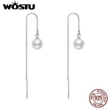 WOSTU 925 Silver Long Tassel Ear Cords Simple Shell  Line Drop Earrings For Wome - £15.12 GBP