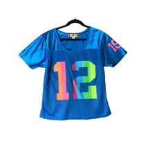 Derek Heart Womens Size Medium Short Sleeve Jersey 12 shirt Rainbow numb... - $12.86